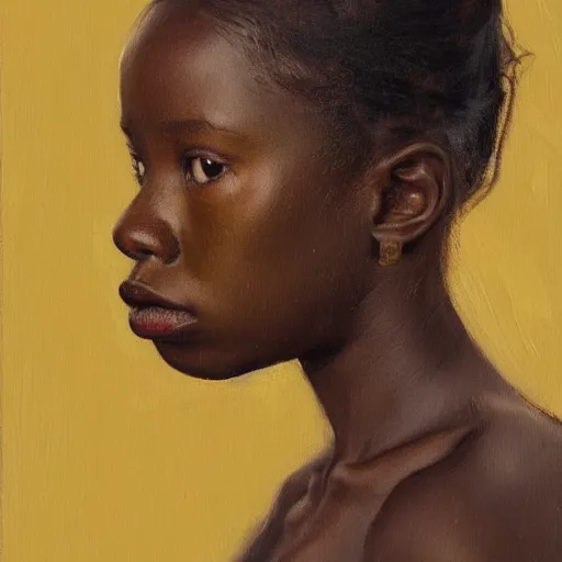 Image similar to a painting of a lantina girl by Lynette Yiadom-Boakye . details, smooth, sharp focus, illustration, realistic, cinematic, artstation, award winning, rgb , unreal engine, octane render, cinematic light, macro, depth of field, blur, red light and clouds from the back, highly detailed epic cinematic concept art CG render made in Maya, Blender and Photoshop, octane render, excellent composition, dynamic dramatic cinematic lighting, aesthetic, very inspirational, arthouse.