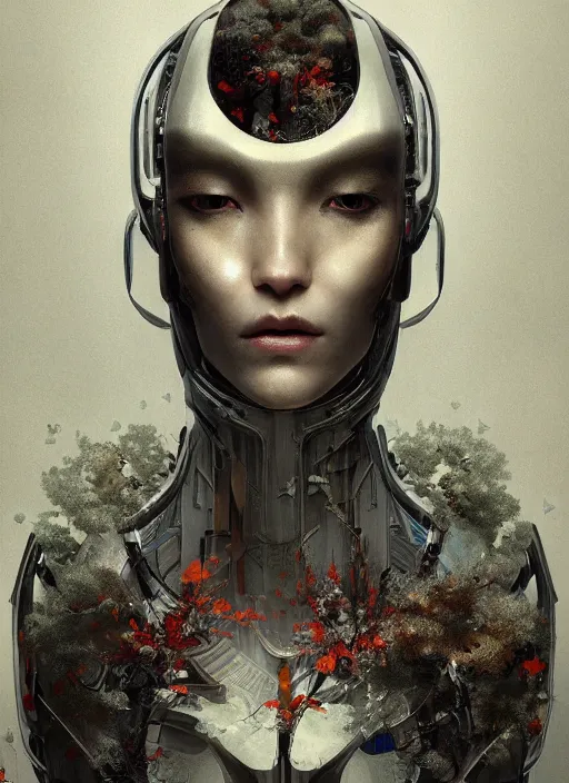 Image similar to portrait of a futuristic geisha cyborg, ex machina, modern fine art, fractal, intricate, elegant, highly detailed, subsurface scandering, by jheronimus bosch and greg rutkowski,