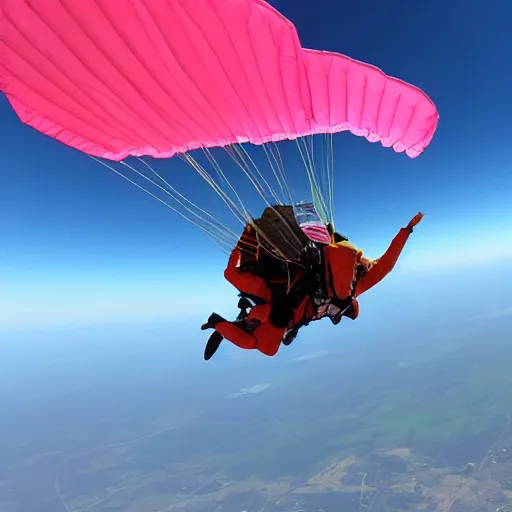 Image similar to real image of garfield skydiving with a pink parachute