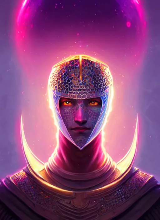 Prompt: a male knight faceless glowing liquefied stardust adventurer, dnd fantasy character, full body portrait, glowing neon skin, magical aura, ultra realistic, intricate, elegant, highly detailed, digital painting, artstation, smooth, sharp, focus, illustration, art by artgerm and greg rutkowski and alphonse mucha and dan mumford, sacred geometry