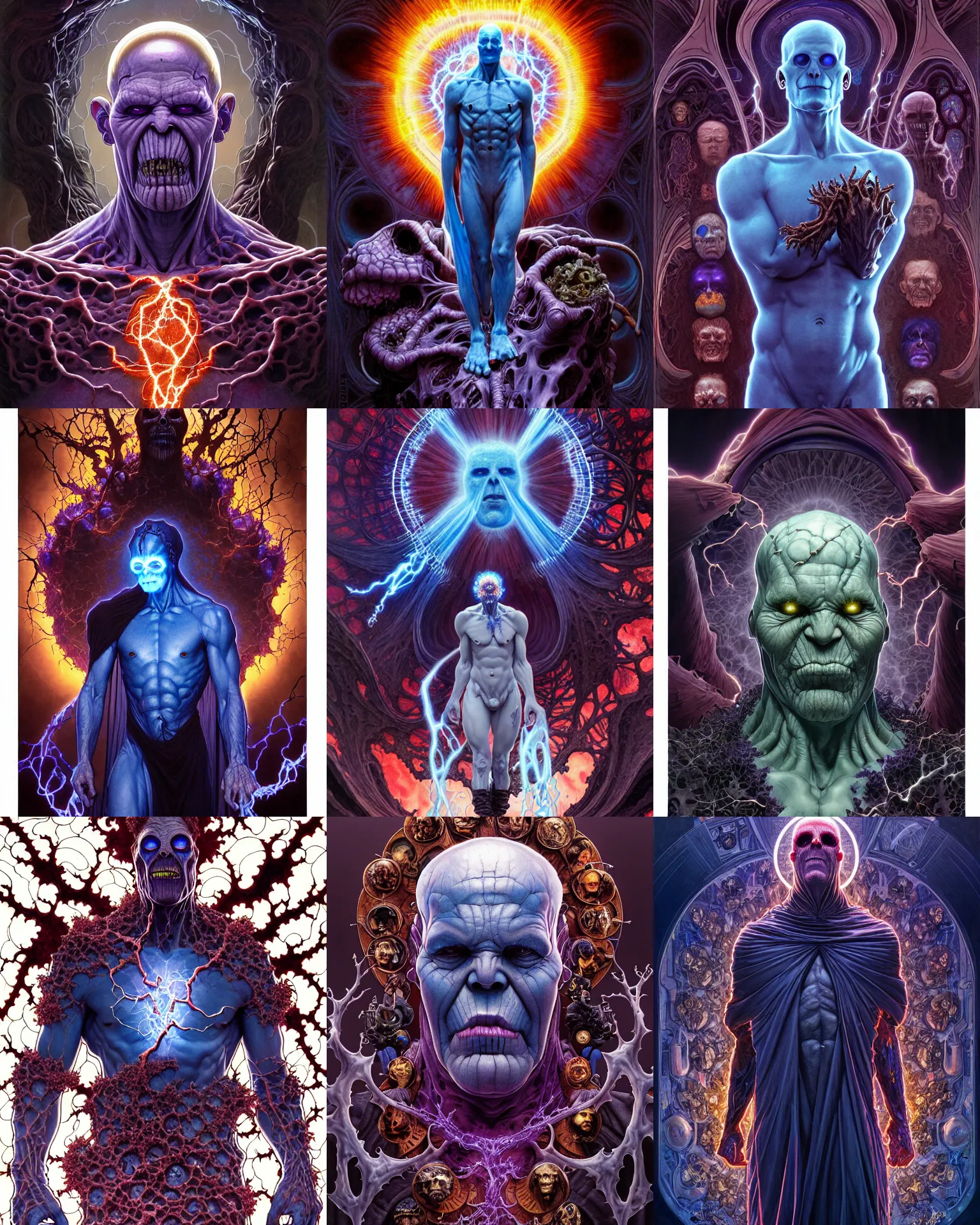 Prompt: the platonic ideal of mandelbrot of cletus kasady ultimate carnage thanos dementor doctor manhattan chtulu nazgul, detailed, intricate, hyperrealism, intense, scary, decay, dmt, art by brock hofer and artgerm and greg rutkowski and alphonse mucha