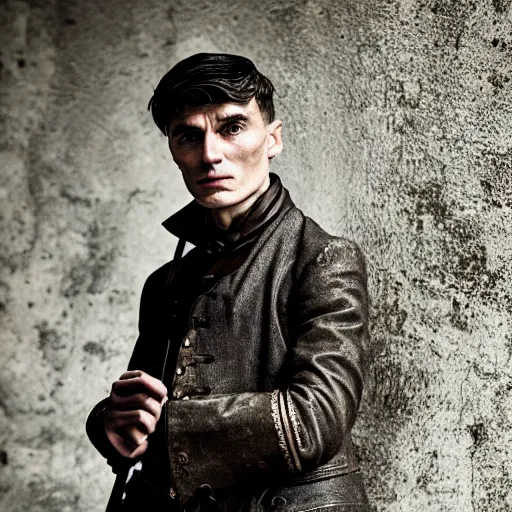 Image similar to thomas shelby as a knight, fantasy, portrait shot, cinematic, sharp focus, extreme detail, lighting, epic