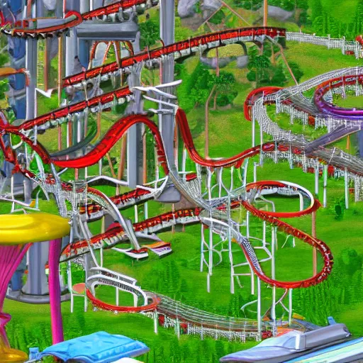 Image similar to rollercoaster tycoon dystopia