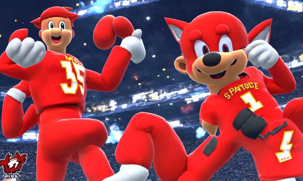 Image similar to patrick mahomes wearing the same outfit as the video game character fox from super smash bros ultimate