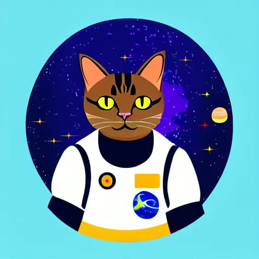 Image similar to A serious-looking cat wearing a space-suit, the background is inspired by two colliding galaxies, e-sports logo vector