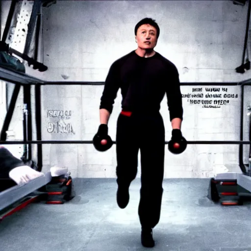 Prompt: elon musk as rocky balboa in rocky 4,