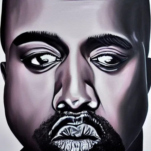 Prompt: oil painting portrait of Kanye West, black and white, dramatic