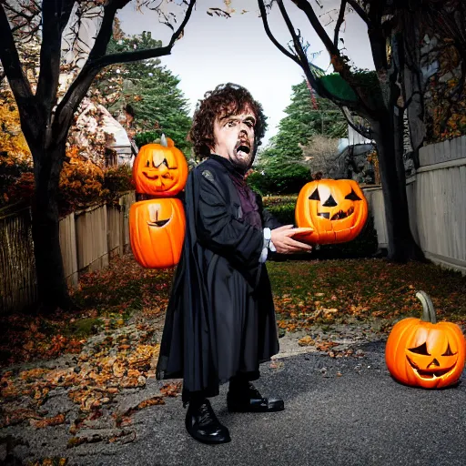 Prompt: peter dinklage trick or treating on halloween, ( sony a 7 r iv, symmetric balance, polarizing filter, photolab, lightroom, 4 k, dolby vision, photography awardm, voque, perfect face )