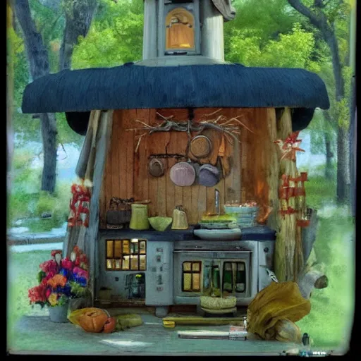 Prompt: a cottage witch's kitchen
