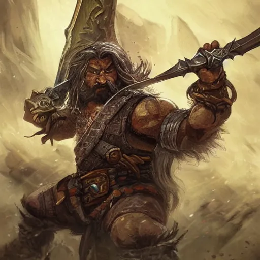 Image similar to fierce bearded dwarf, face and body clearly visible, ultradetailed, warrior, doubleaxe, scary, long hair, DnD art, epic fantasy style art, fantasy epic digital art, epic fantasy art, hearthstone style art