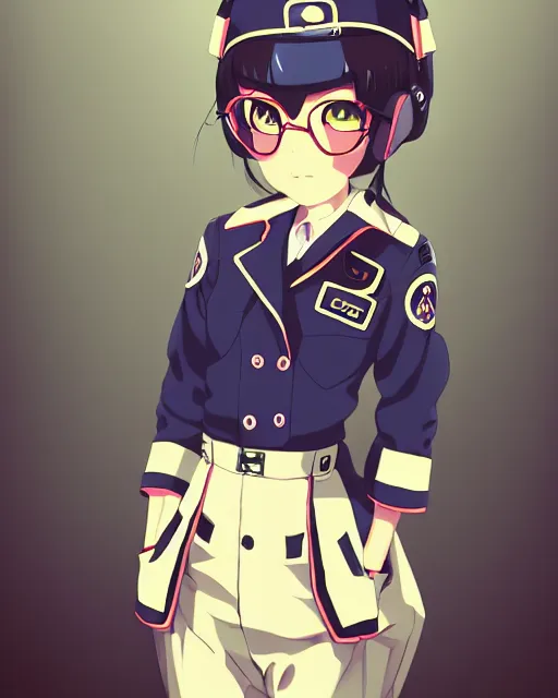 Image similar to Anime girl is dressed in plane pilot uniform. Anime. by lois van baarle, ilya kuvshinov, rossdraws, Ghibli marker anime art, manga concept Blizzard pixar maya engine on stylized background splash comics global illumination