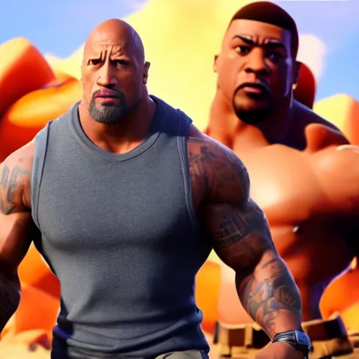Image similar to rapper Dwayne Johnson in Fortnite very detailed 4K quality super realistic