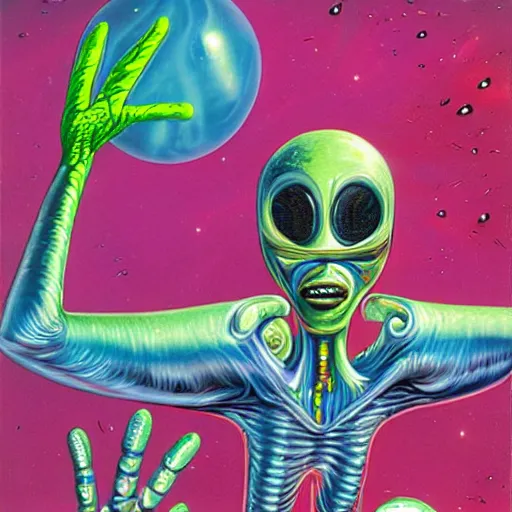 Image similar to a very strange humanoid alien on an alien world somewhere in the cosmos by kenny scharf