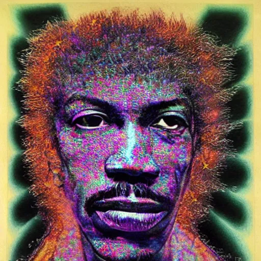 Prompt: jimi hendrix by giger and paul klee, psychadelic