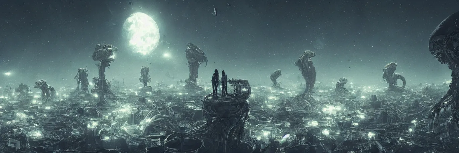 Image similar to a highly detailed digital realistic photo of aliens looking at the seventh planet from space, universe, invasion time on planet earth, digital art, cinematic, satellite imagery, 8 k, super - resolution, by h. r. giger, by ismail inceoglu, by karol bak, unreal engine