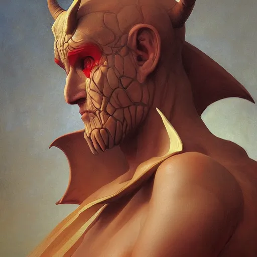 Image similar to ancient historically accurate depiction of the satanic demon by frank miller, illustration by Ruan Jia and Mandy Jurgens and William-Adolphe Bouguereau, Artgerm, 4k, digital art, surreal, space dandy style, highly detailed, godsend, artstation, digital painting, concept art, smooth, sharp focus, illustration by Ruan Jia and Mandy Jurgens and William-Adolphe Bouguereau