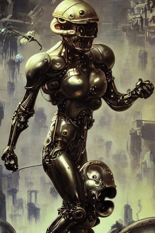 Image similar to a girl in a closed helmet in a shiny biopunk costume consisting of swollen muscles, tendons, bones joints, protruding pistons. masterpiece 4k digital illustration by Frank Frazetta, award winning, Artstation, Akira aesthetic, black background, intricate details, realistic, panoramic view, Hyperdetailed, 8k resolution