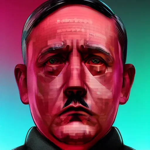 Image similar to cyberpunk adolf hitler as the leader of a futuristic communist nation, cybernetics, sharp lines, digital, artstation, colored in