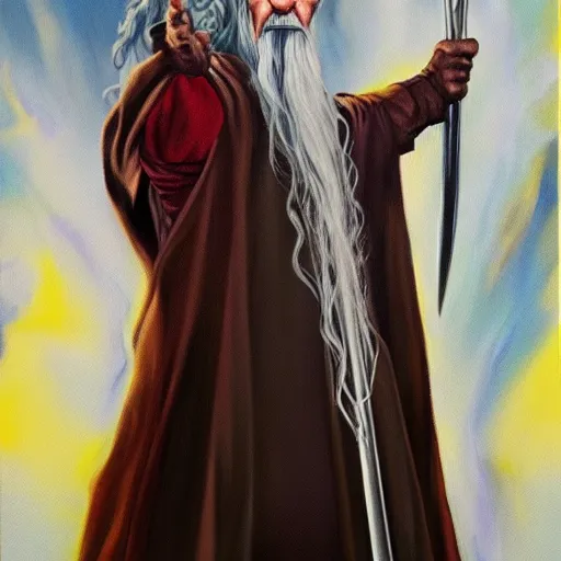 Image similar to gandalf as thanos, painting