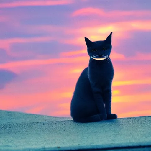 Image similar to beautiful orange cat, sunset behind it, sparkling eyes