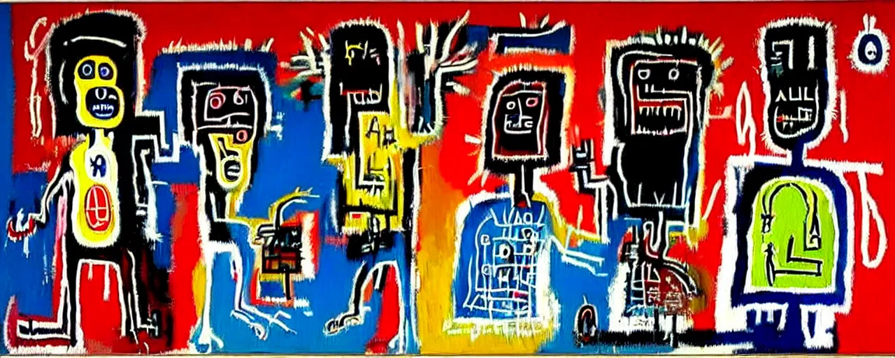 Prompt: a painting of street life in kirkwall orkney, by Jean-Michel Basquiat