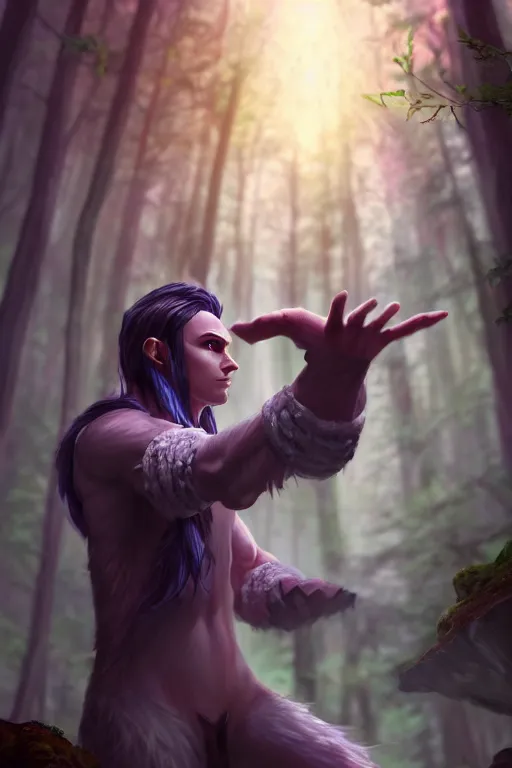 Image similar to a human elemental sorcerer, forest setting, colorful magic, male, white skin, young, sharp focus, concept art, dynamic lighting, unreal engine, by emylie boivin 2. 0 | kyle herring 1. 0