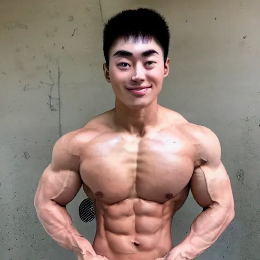 Image similar to a 2 5 year old korean bodybuilder