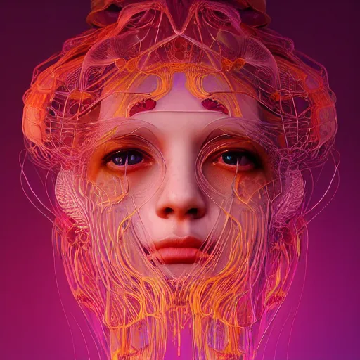 Prompt: goddess portrait. jellyfish phoenix head. intricate artwork by Tooth Wu and wlop and beeple. very coherent symmetrical artwork. cinematic, hyper realism, high detail, octane render, 8k