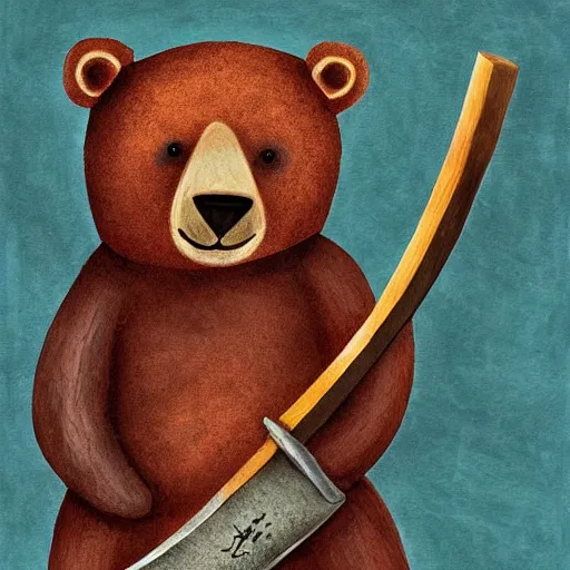 Prompt: a bear holding a viking axe,by cameroon hammond