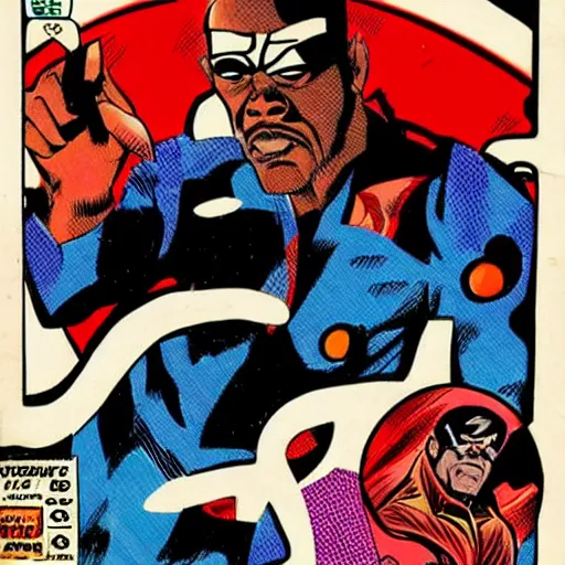 Image similar to Samuel L. Jackson as Tony Stark, comic book cover, art by Steve Ditko.