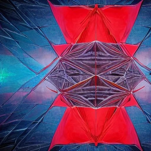 Prompt: dark matter red art house future schizophrenia limbo hipper reflection in the mirror dodecahedron room stratification of consciousness full HD 8K resolution