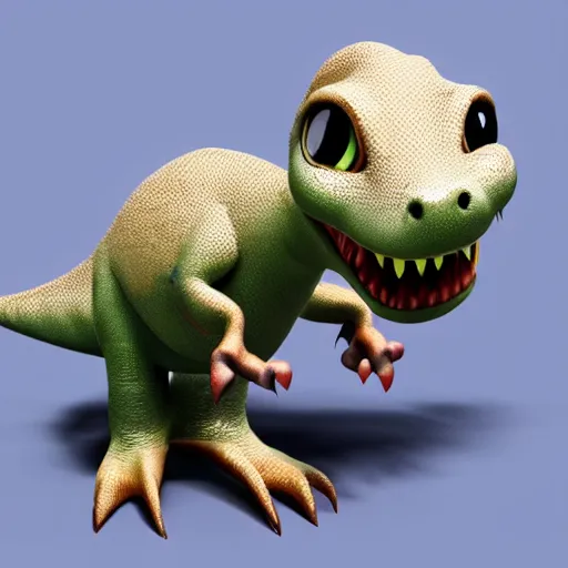 Image similar to a cute baby dinosaur with big eyes, 3d model, shaded, matte on canvas