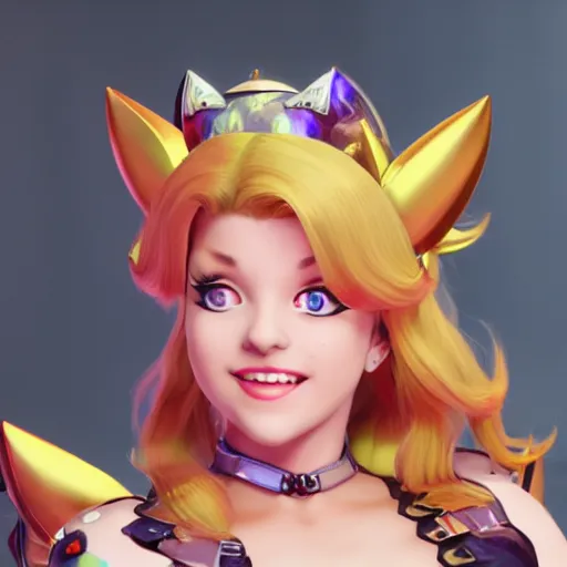 Image similar to bowsette is a twitch streamer, photorealistic, beautiful symmetrical face, cute, 8k resolution