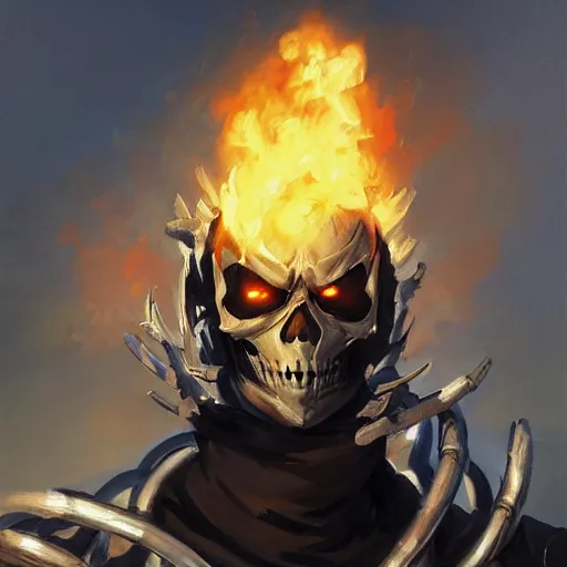 Image similar to greg manchess portrait painting of ghost rider as overwatch character, medium shot, asymmetrical, profile picture, organic painting, sunny day, matte painting, bold shapes, hard edges, street art, trending on artstation, by huang guangjian and gil elvgren and sachin teng