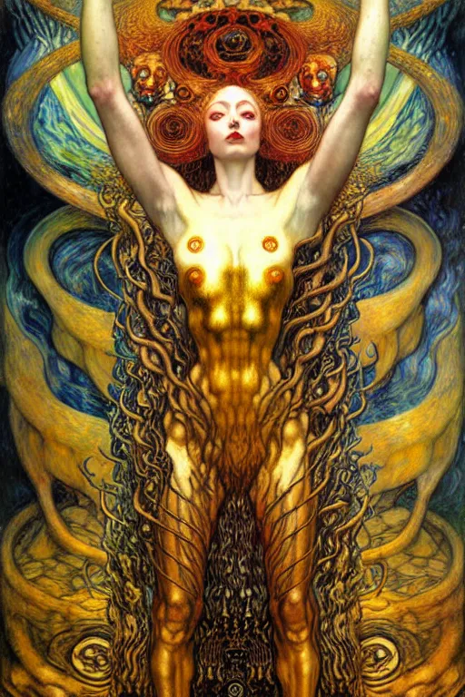 Image similar to Divine Chaos Engine by Karol Bak, Jean Delville, William Blake, Gustav Klimt, and Vincent Van Gogh, symbolist, visionary