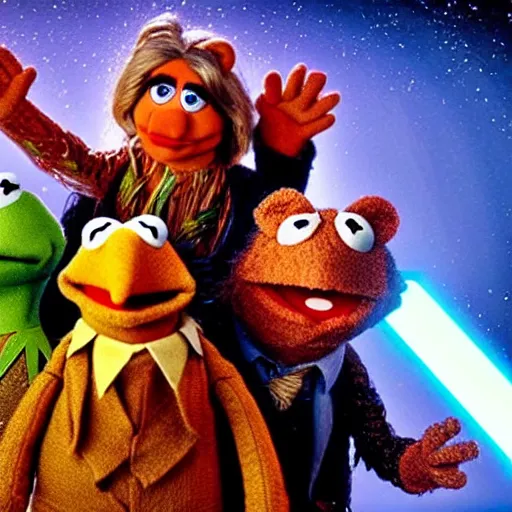 Image similar to photo movie still of the Muppets in star wars, by Jim Henson, 8k