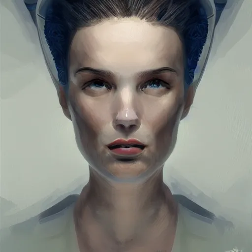 Prompt: concept art of scifi scientist by jama jurabaev, brush stroke, trending on artstation, upper half portrait, symmetry, headpiecehigh quality, extremely detailed