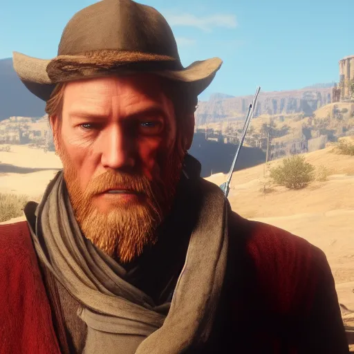 Image similar to Film still of Obi-Wan Kenobi in Red Dead Redemption 2 (2018 video game)