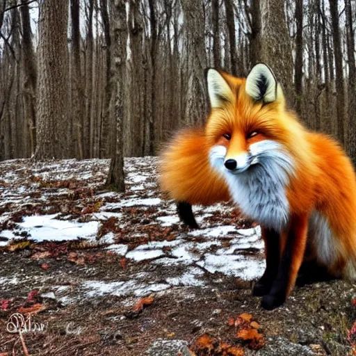 Image similar to very fluffy fox, forest, snowy, photo