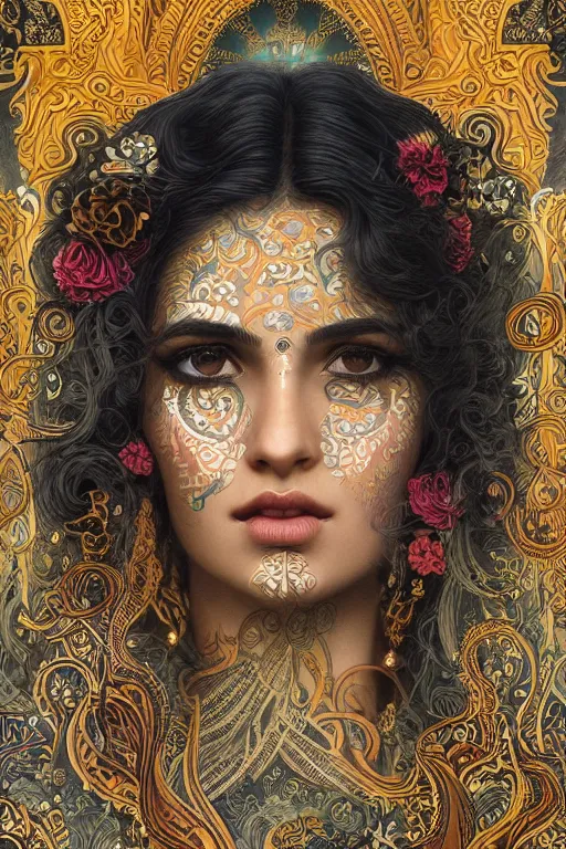 Woman with gold floral face paint photo – Free Iranian Image on
