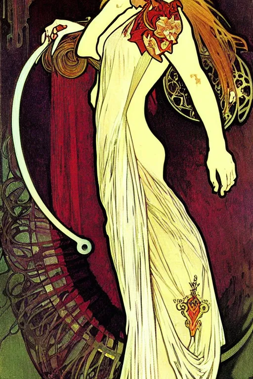 Image similar to full body vampire princess portrait painted by alphonse mucha