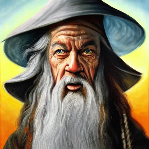 Image similar to gandalf as zeuss, painting