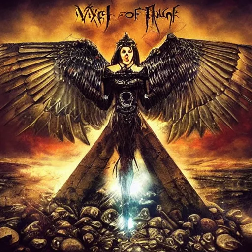 Prompt: “ fall of the valkyrie ” metal album cover, beautiful, highly detailed, incredible lighting