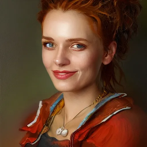 Image similar to portrait of a swiss woman ( 3 5 ) from switzerland in 2 0 2 1, an oil painting by ross tran and thomas kincade