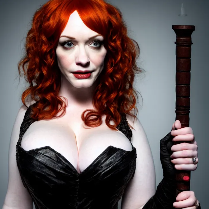 Image similar to portrait photograph of christina hendricks as a vampire warrior, real-life Extremely detailed. 8k