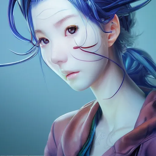 Image similar to the portrait of a blueberry that resembles an absurdly beautiful, graceful, elegant, sophisticated anime girl, an ultrafine hyperdetailed illustration by kim jung gi, irakli nadar, intricate linework, bright colors, octopath traveler, final fantasy, unreal engine 5 highly rendered, global illumination, radiant light, detailed and intricate environment