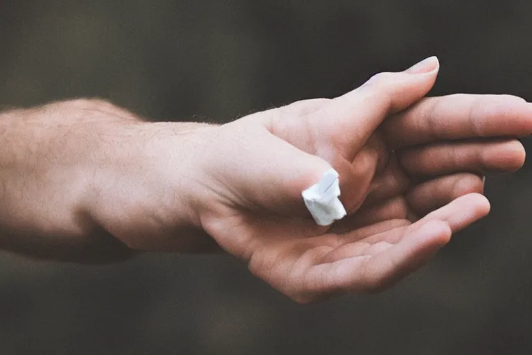 Image similar to cigarette in fingers, hand holding cigarette, hyper realistic, natural