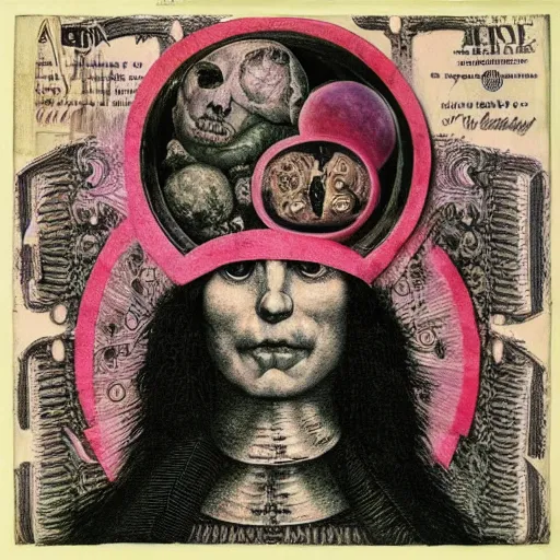 Image similar to post - punk new age album cover, asymmetrical design, dollar bank notes, capitalism, magic, apocalypse, psychedelic, black white pink, magic, giger h. r., giuseppe arcimboldo