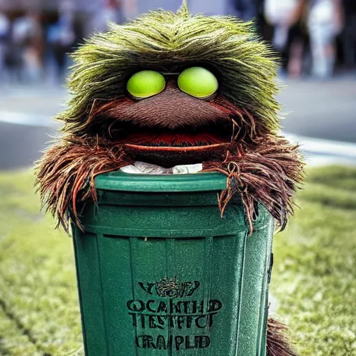 Image similar to stunning award winning hyperrealistic hdr 8 k highly detailed portrait photo of oscar the grouch as a real human