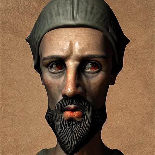 Image similar to portrait of ancient silly greek man with big eyes and sharp nose and open mouth. fine detail. artistic painting by lurid, unreal engine